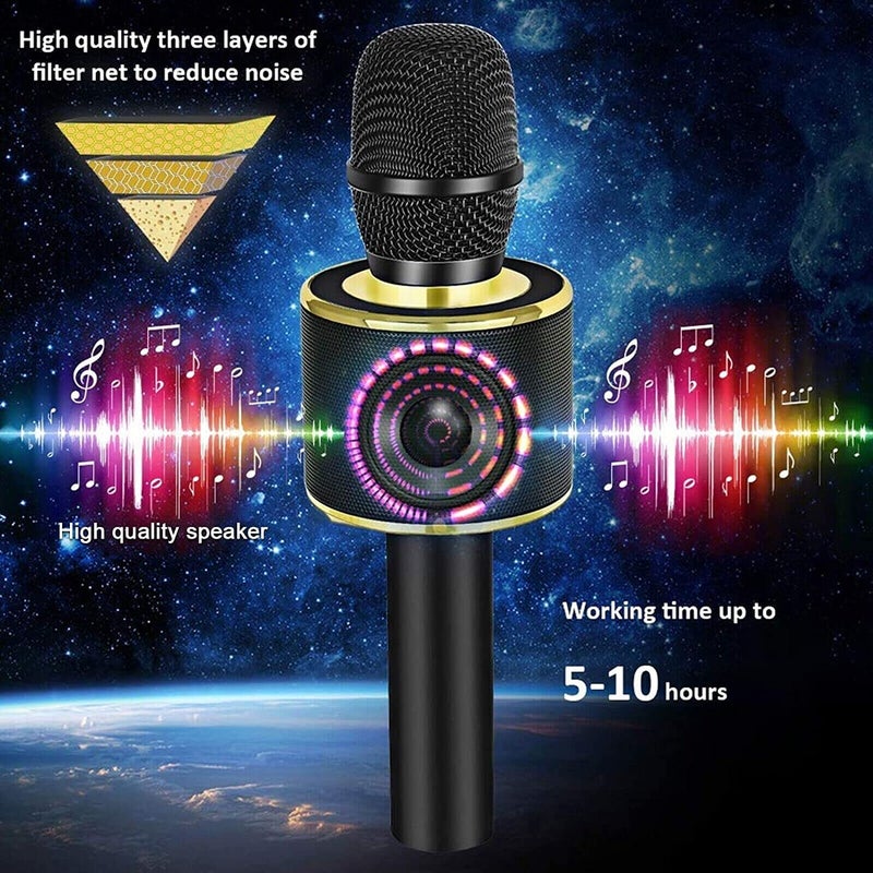 BONAOK Wireless Bluetooth Karaoke Microphone, 3-in-1 Portable Handheld Mic Speaker Machine for All Smartphones, Gifts to Girls Boys Kids Adults All Age Q37(Black Gold) - Image 3